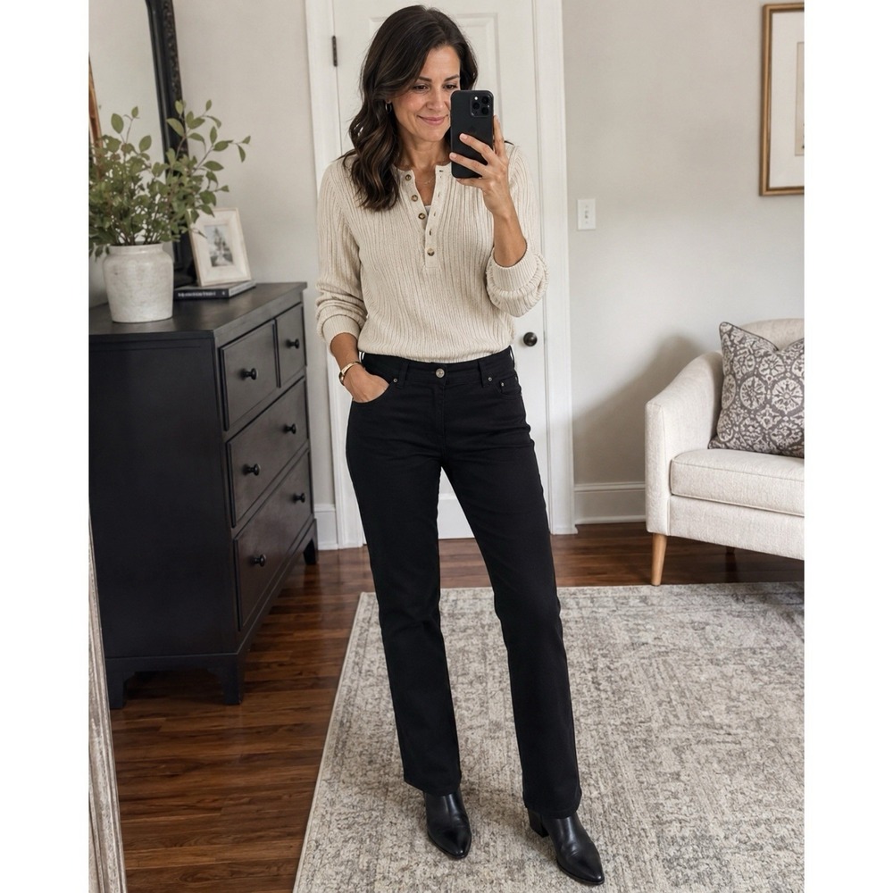 Lauren Ralph Lauren LRL Size 14 Black Straight Leg Stretch‎ Jeans Classic
